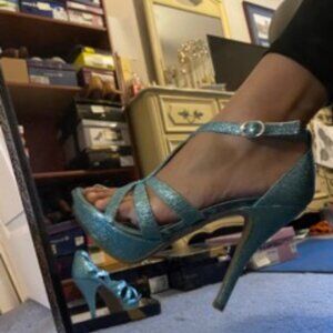 Fioni Night Sparkly Turqoise Stilettos